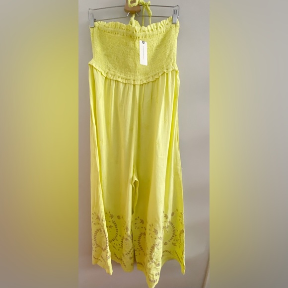 By Anthropologie Strapless Eyelet Jumpsuit new with tag size L chartreus… - Picture 6 of 7